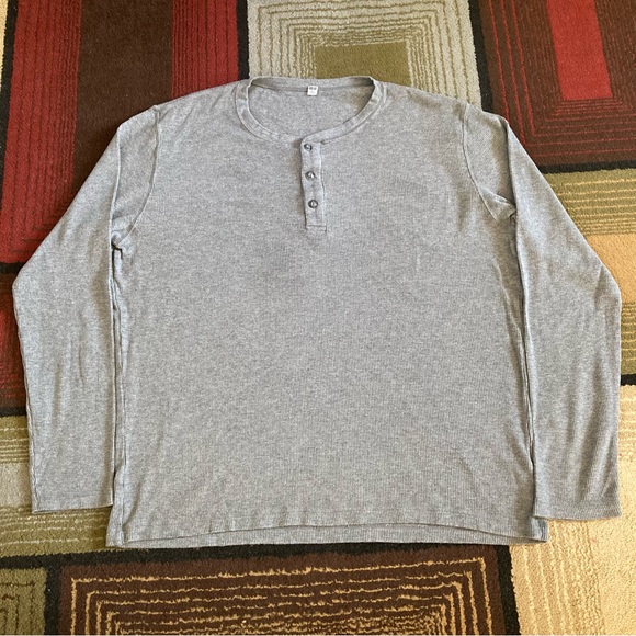 Uniqlo Waffle Knit Long Sleeve Thermal Henley Shirt Gray Men's Sz XL - Picture 1 of 7